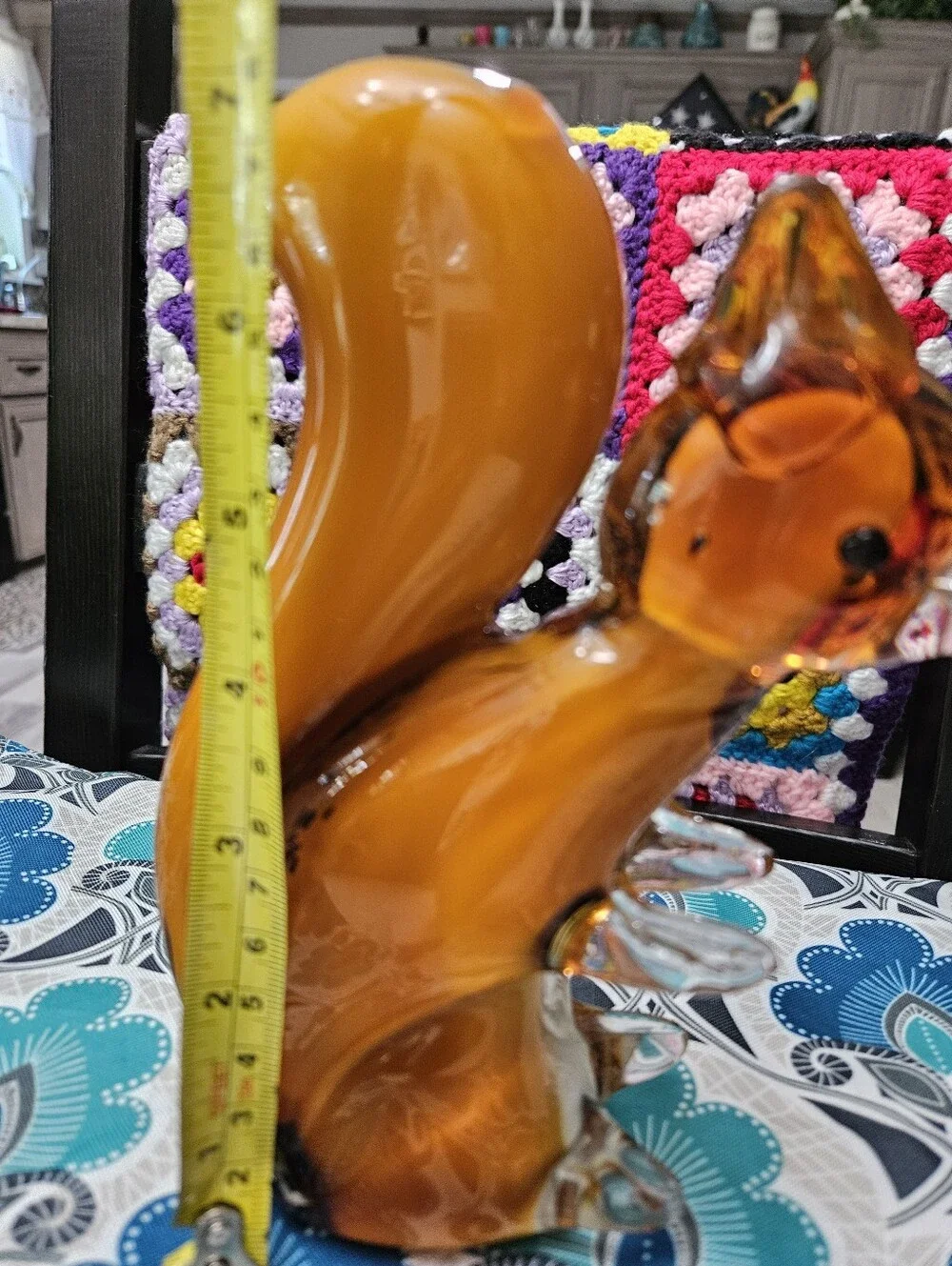 Murano Style Heavy Artglass Burnt Orange Brown Squirrel Sitting With Tail Up